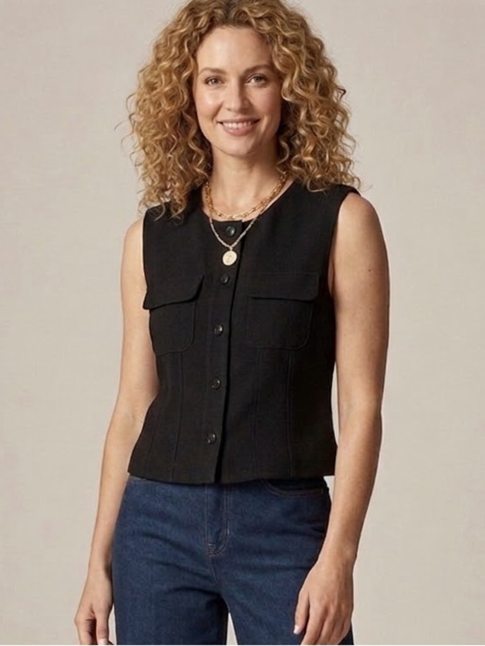 J. Crew Black Crewneck vest in city crepe, size 6